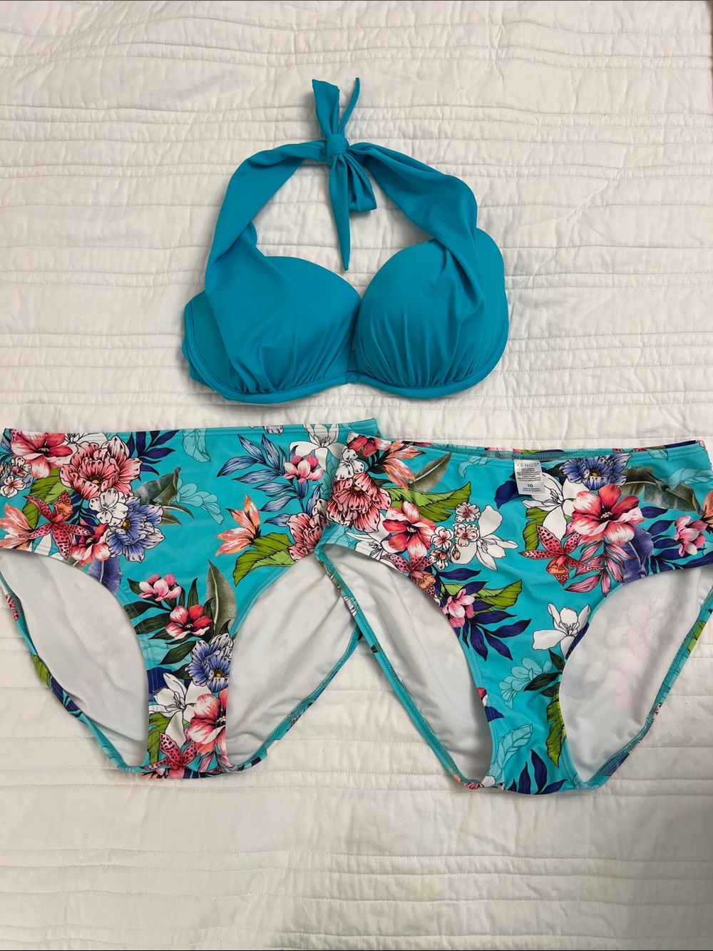 VENUS Teal Halter Bikini Top(C cup)  with Teal Floral Bikini Bottoms(size 10&12)